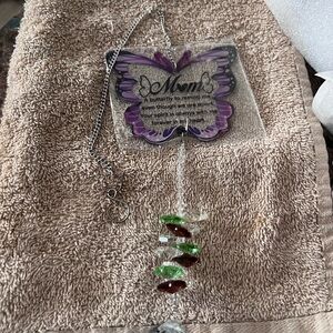 Butterfly Memorial Suncatcher with Green and Red Glass Beads